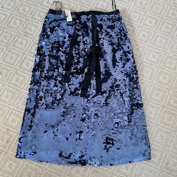 💙 NWT J Crew Collection Sequin Midi Skirt with Tie Belt Royal Navy Blue💙 - Picture 5 of 9